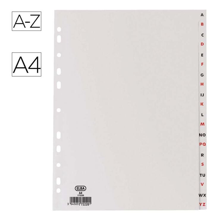 Separador Alfab&eacute;tico Elba A4 gris