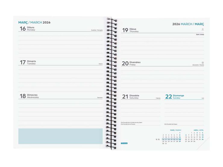 Agenda Finocam escolar Secundària 1/4 setm/vista cat 2025-26 negre
