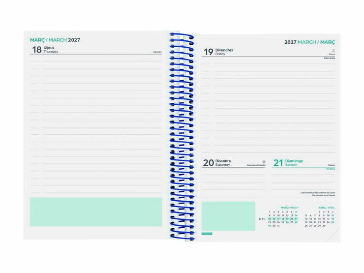 Agenda Escolar Finocam Cool 1/4 D&iacute;a/P&aacute;gina Catal&aacute;n 2026-27 Azul