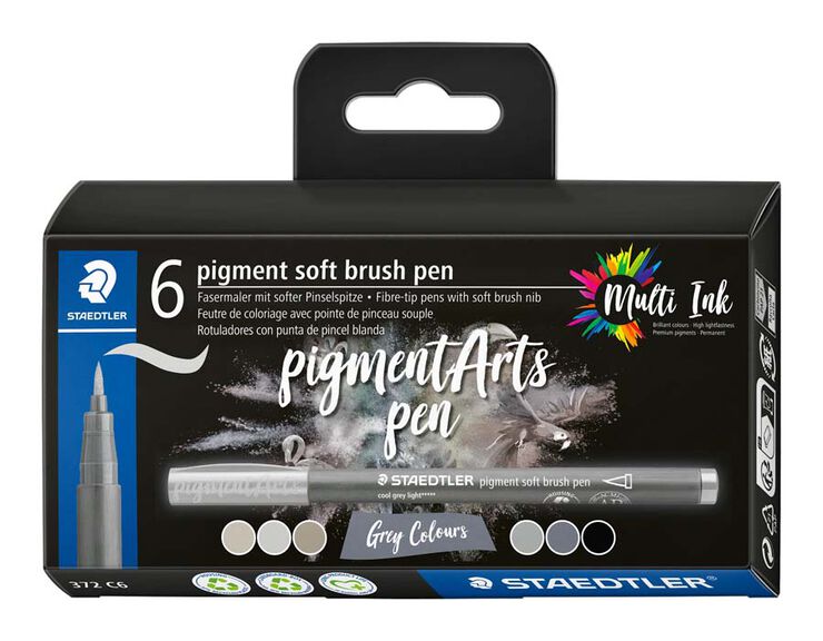 Rotuladores pincel Staedtler Pigment Arts grises 6u