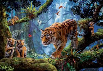 Puzle 1000 peces tigres a l'arbre