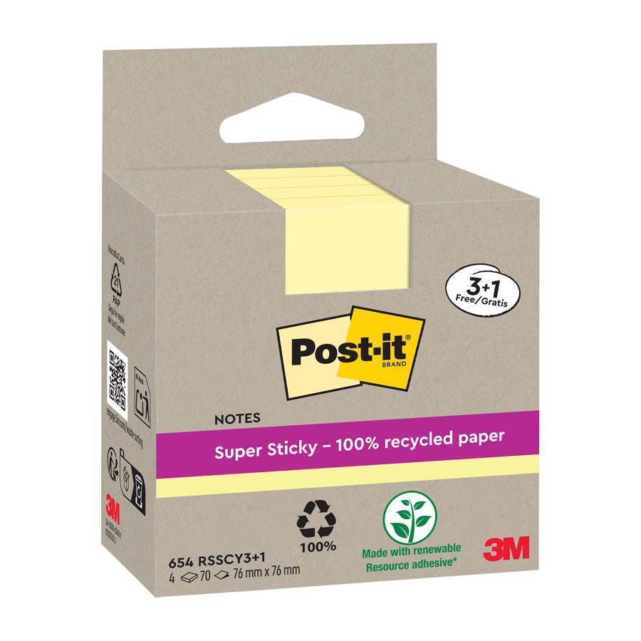 Bloc Post-it reciclat 76x76mm 3+1u