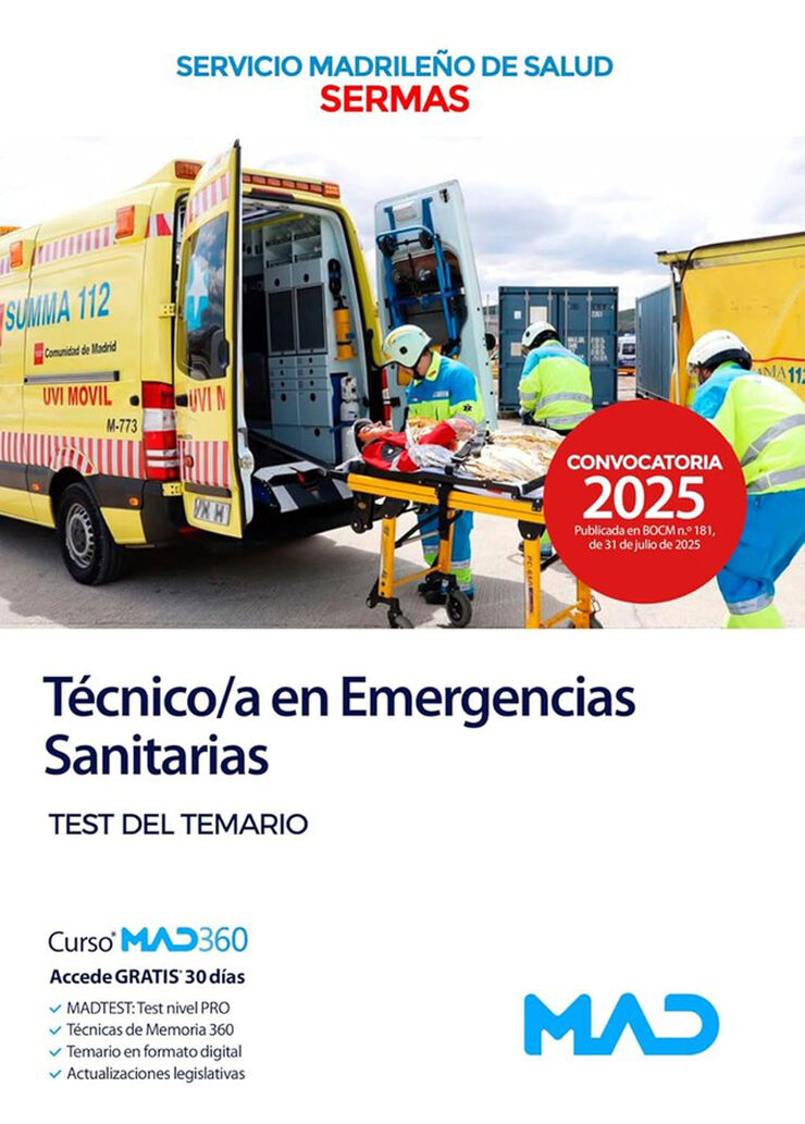 T&eacute;cnico en Emergencias Sanitarias del Servicio Madrile&ntilde;o de Salud. Test del temario