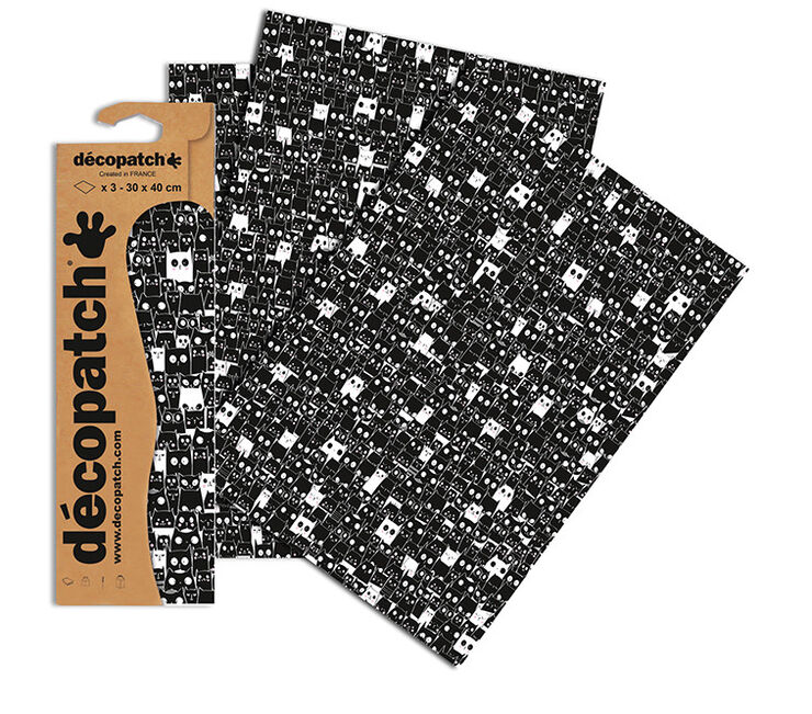 Papel Décopatch blanco/negro 30x40 Búho 3 hojas