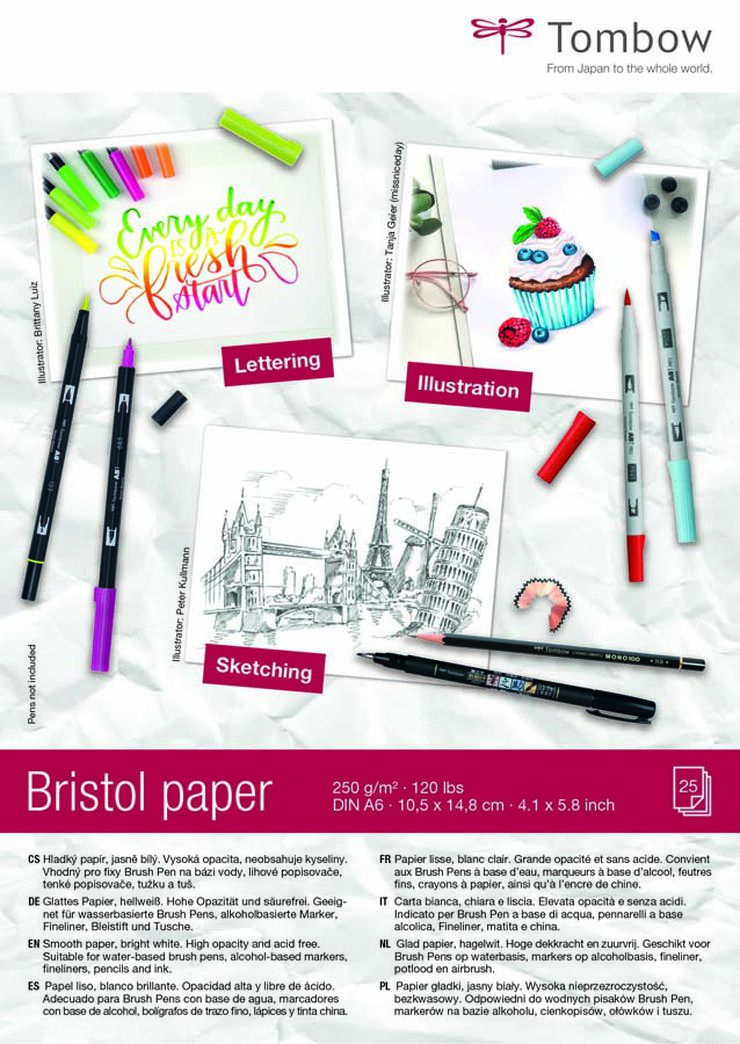 Bloc paper Bristol Lettering Tombow A6 250g 25 fulls