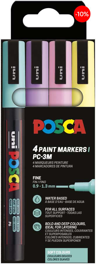 Rotuladores Posca PC-3M 0,9-1,3mm Pastel 4 colores