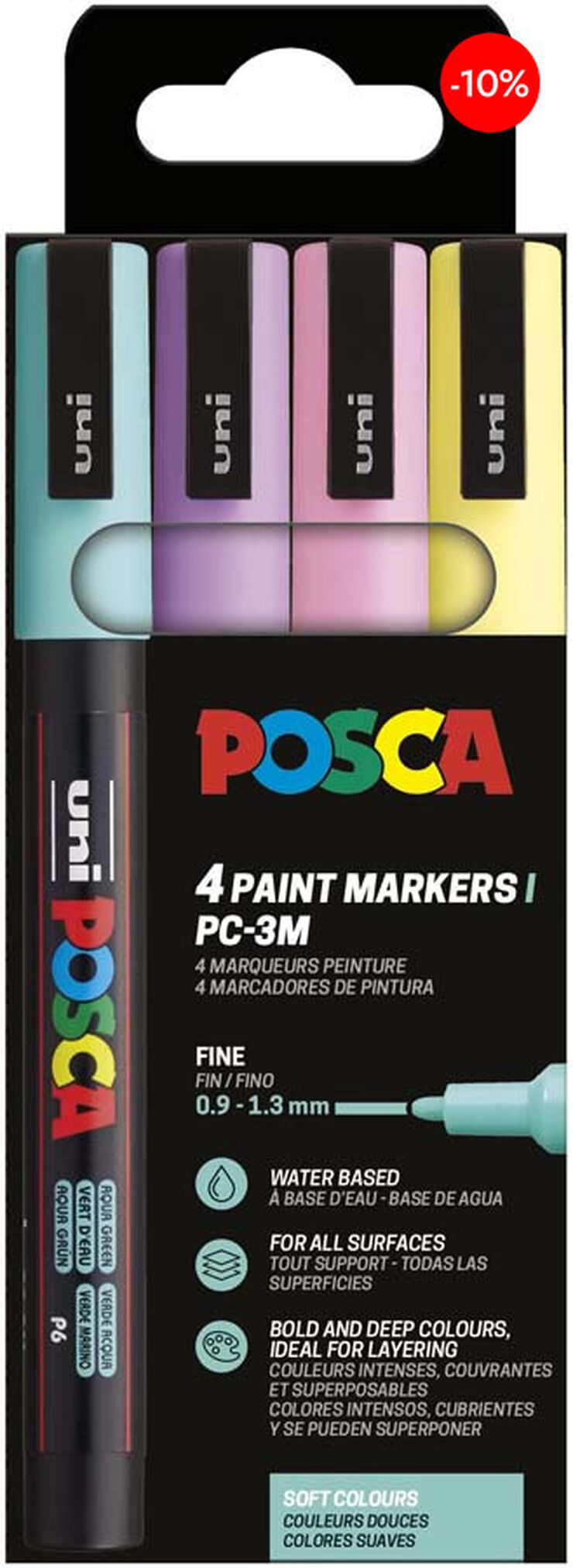 Rotuladores Posca PC-3M 0,9-1,3mm Pastel 4 colores