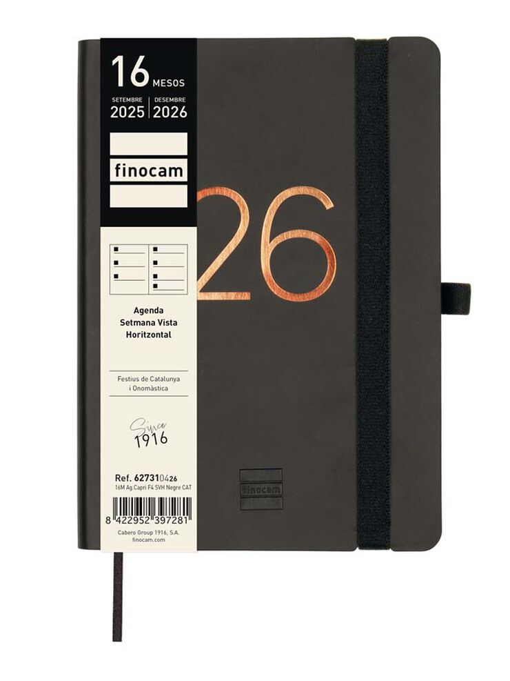 Agenda Finocam 16 meses Capri F4 sem/vista cat 2025-26 negro