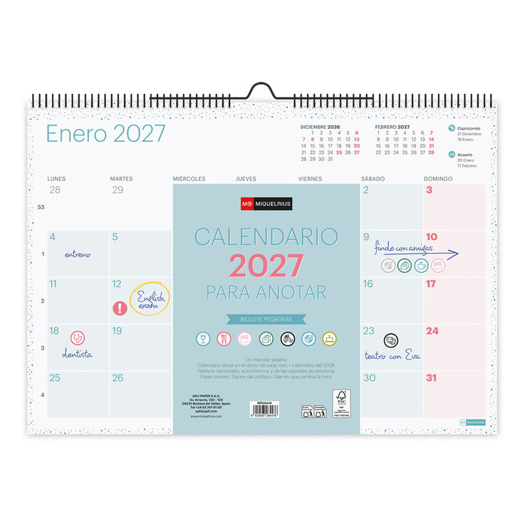 Calendario Miquelrius Pared A3 Castellano 2027 Lovely