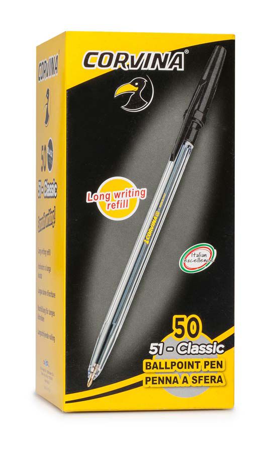Bol&iacute;grafo Corvina Classic negro 50u