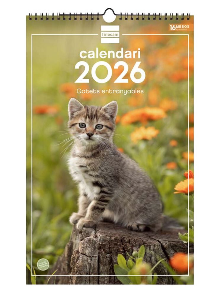 Calendario pared Finocam espiral 25x40 2026 Gatitos catalán