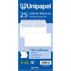 Sobres autoadhesivos blanco 110x220mm 25u