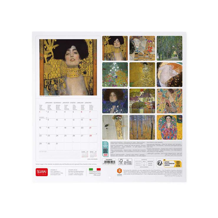 Calendario pared Legami 30X29 2024 Gustav Klimt