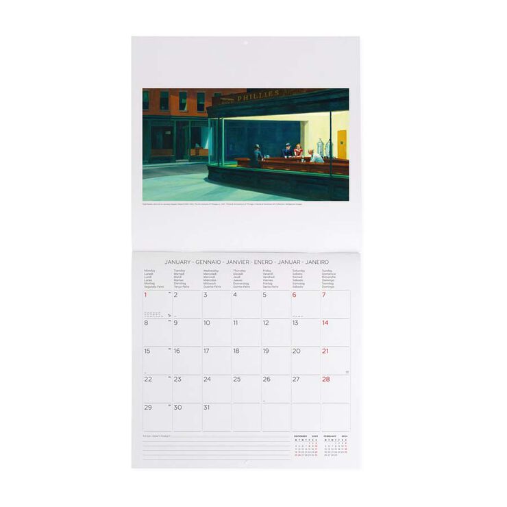 Calendario pared Legami 30X29 2024 Edward Hopper