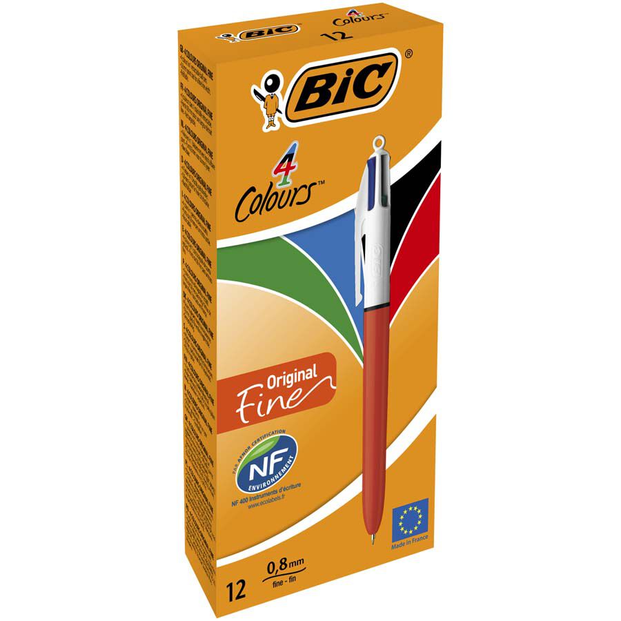 Bol&iacute;grafos Bic Fine 4 colores 12u