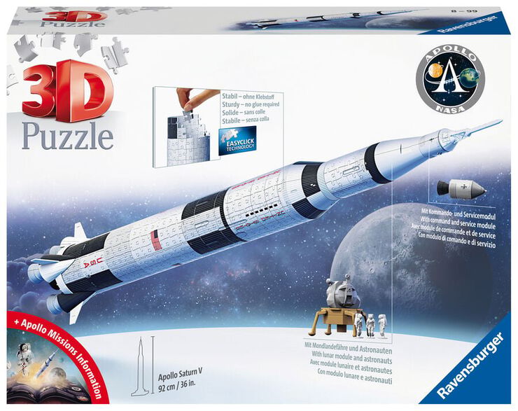 Puzle 440 piezas 3D Maxi cohete Apollo Saturn V