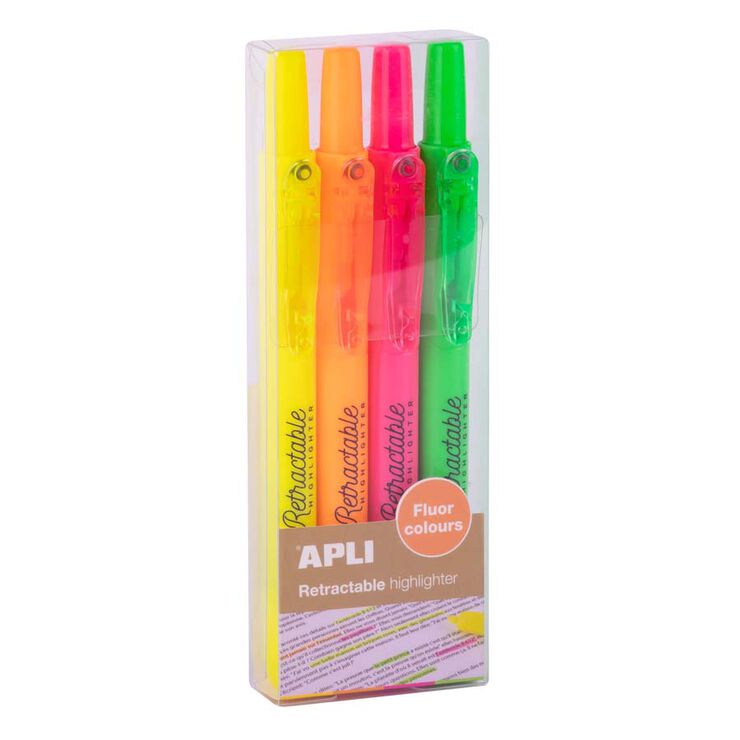 Marcador retráctil fluorescente Apli 4 colores