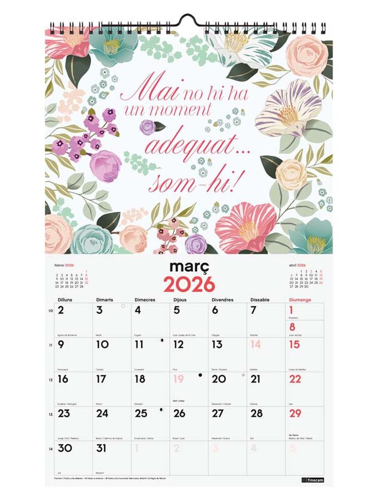 Calendario pared Finocam espiral 25x40 2026 Frases catalán