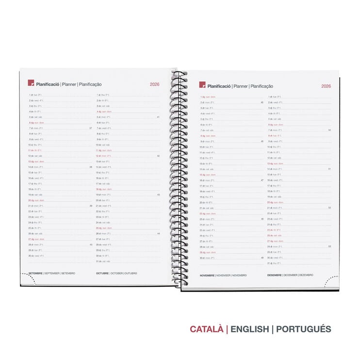 Agenda Miquelrius Espiral Plus Semana Vista Catal&aacute;n 2027 Reciclado Marr&oacute;n