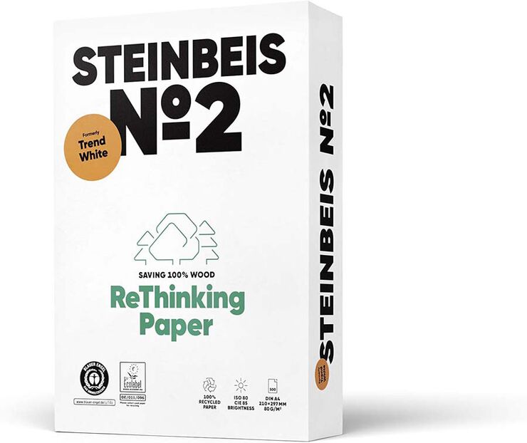 Papel reciclado Steinbeis n&uacute;m.2 A4 80g caja 5 paquetes 500 hojas