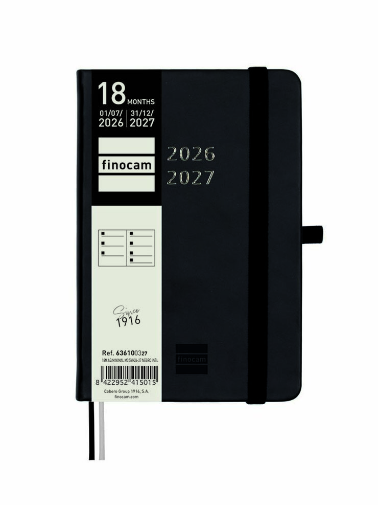 Agenda Finocam 18M M3 Sem/Vista Multiling&uuml;e 2026-27 Negro