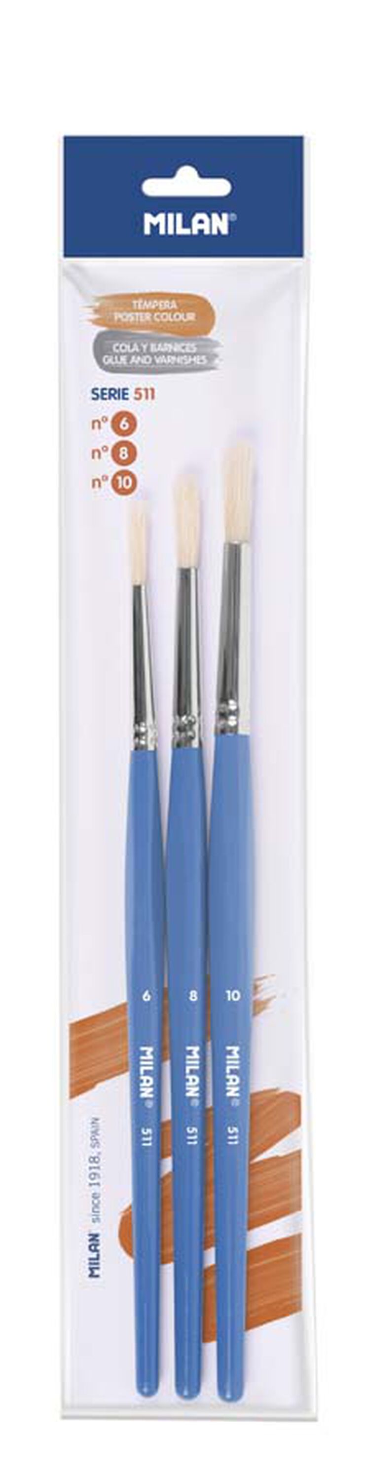 Pinceles escolares Milan 511 n&ordm; 6-8-10 3u