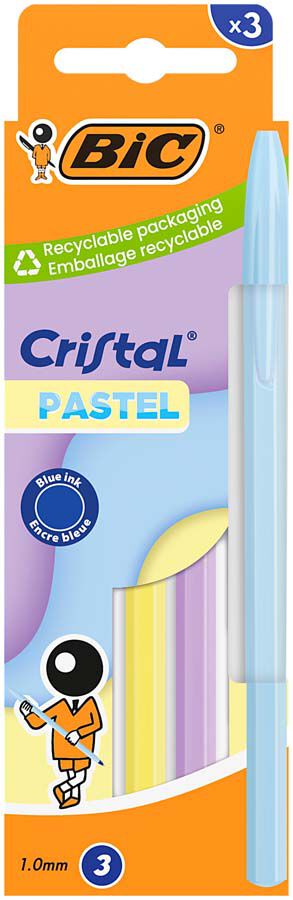 Bol&iacute;graf Bic Cristal Pastel 3u blau/lila/groc