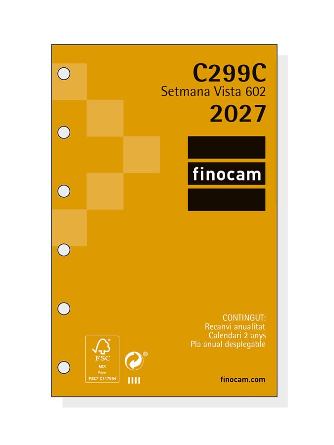 Recambio Finocam Classic 602 155x213 Semana Vista Catal&aacute;n Cart&oacute;n Negro 2027