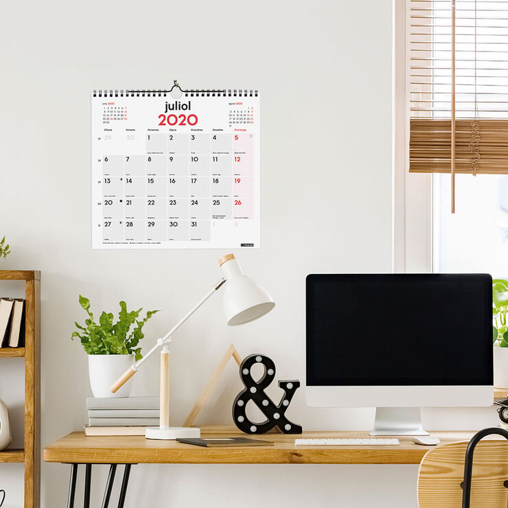 Calendari Paret per escriure M 2020 Català Vermell