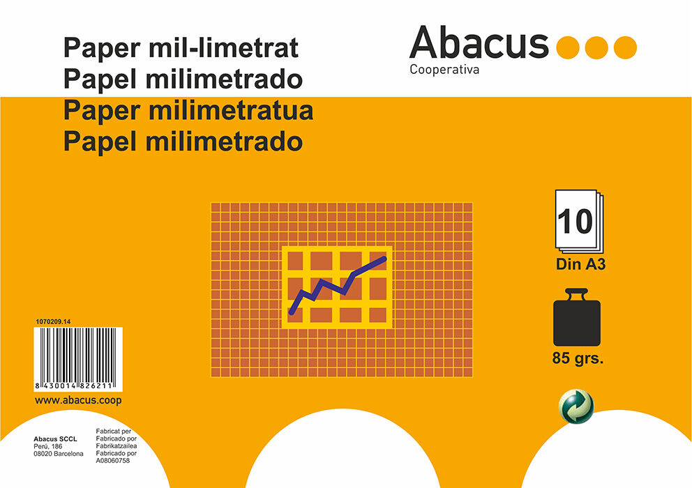 Papel milimetrado A3 85g Abacus 10 hojas