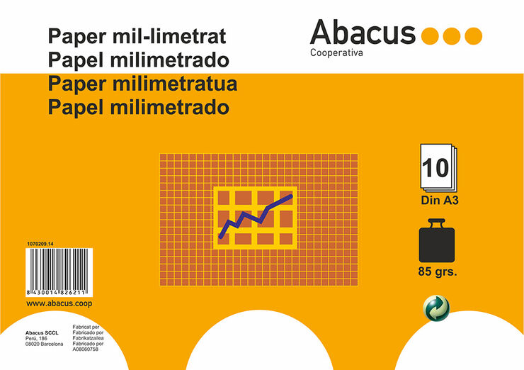 Papel milimetrado A3 85g Abacus 10 hojas