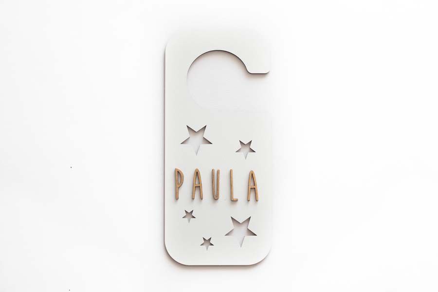 Placa Pom Porta personalitzable Estels blanc