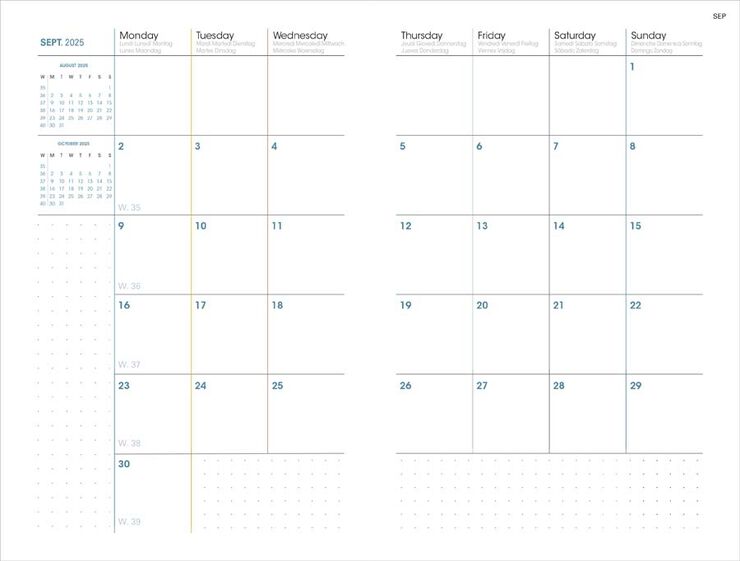 Agenda 16 meses Quo Vadis Pastel A5 sem/vista mult. 2025-26 azul