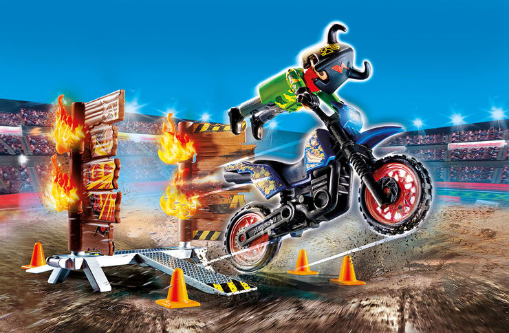 Playmobil Stuntshow Moto con muro de fuego 70553