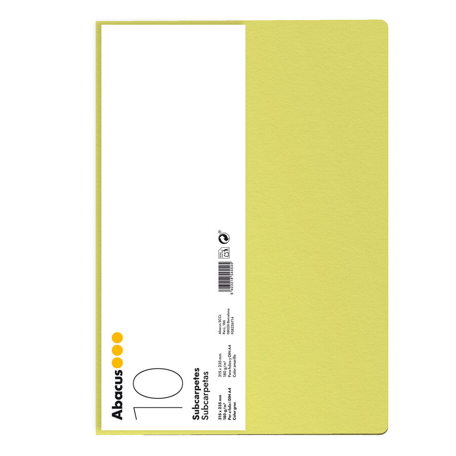 Subcarpeta Abacus A4 180g groc 10u