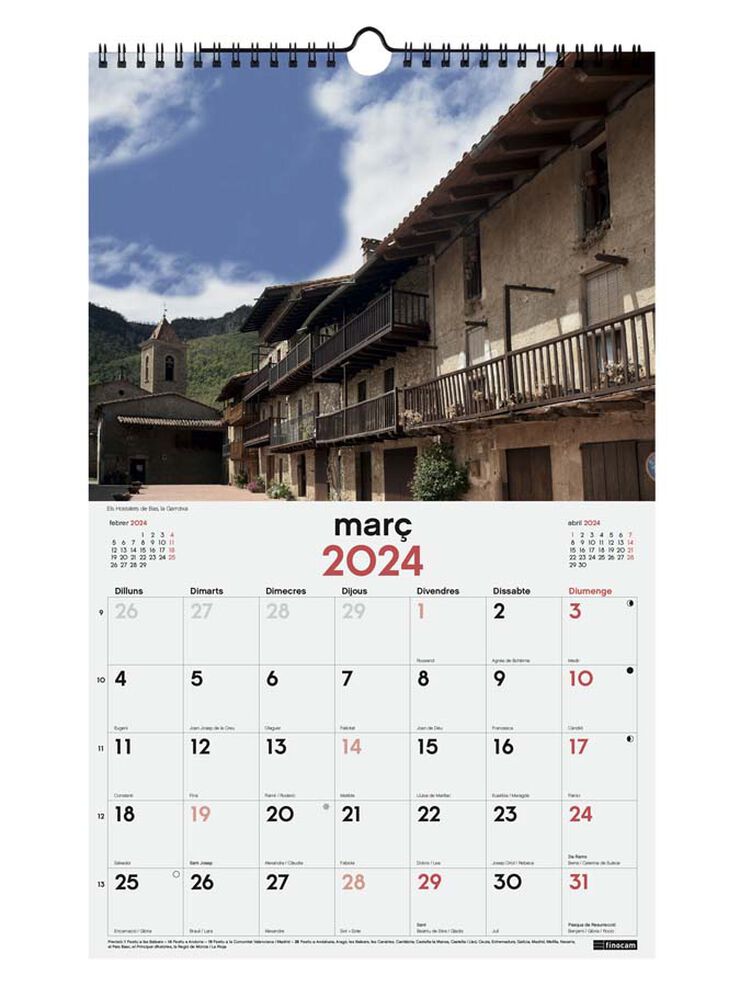 Calendario pared Finocam Esp 25X40 2024 Pueblos cat