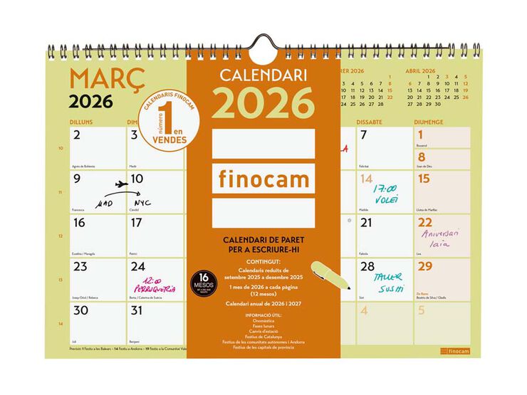 Calendario pared Finocam Escribir Grafik A4 2026 catalán