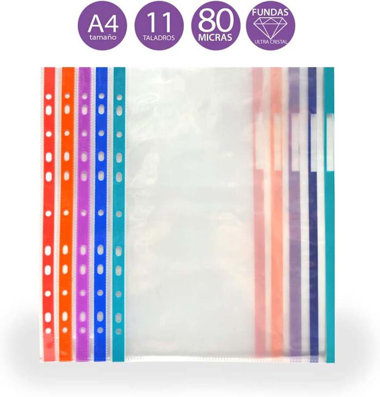 Funda/Bolsa multitaladro A4 Cristal margen color 10u