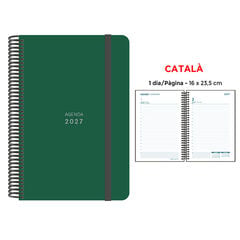 Agenda Espiral Finocam 16x23,5 cm Catal&aacute;n D&iacute;a P&aacute;gina 2027 Verde Oscuro