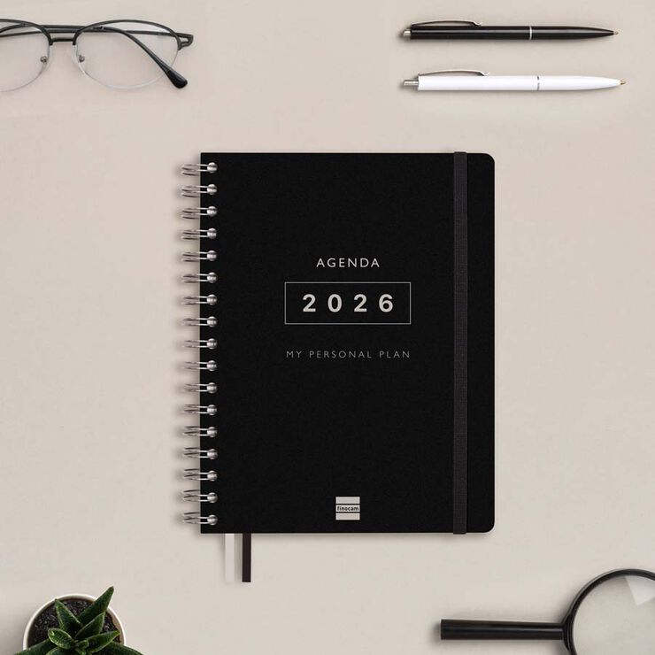 Agenda Finocam 16 mesos Tempus 1/4 setm/vista vertical cas 2025-26 negre