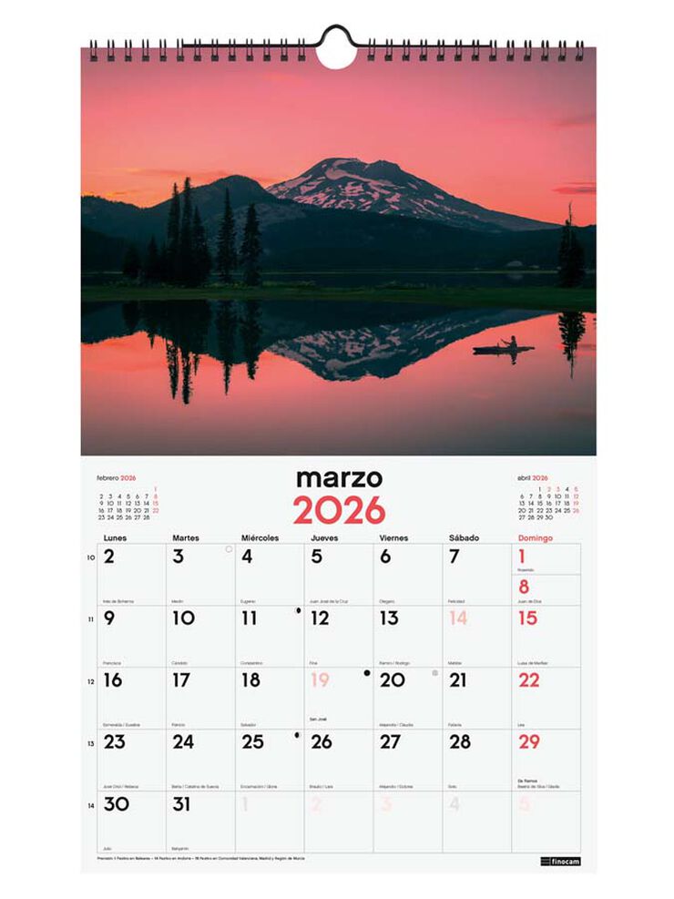 Calendario pared Finocam 25x40 2026 Atardeceres castellano