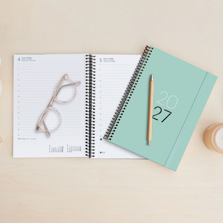Agenda Miquelrius Espiral Plus Dia P&agrave;gina Multiling&uuml;e 2027 Calm Aqua
