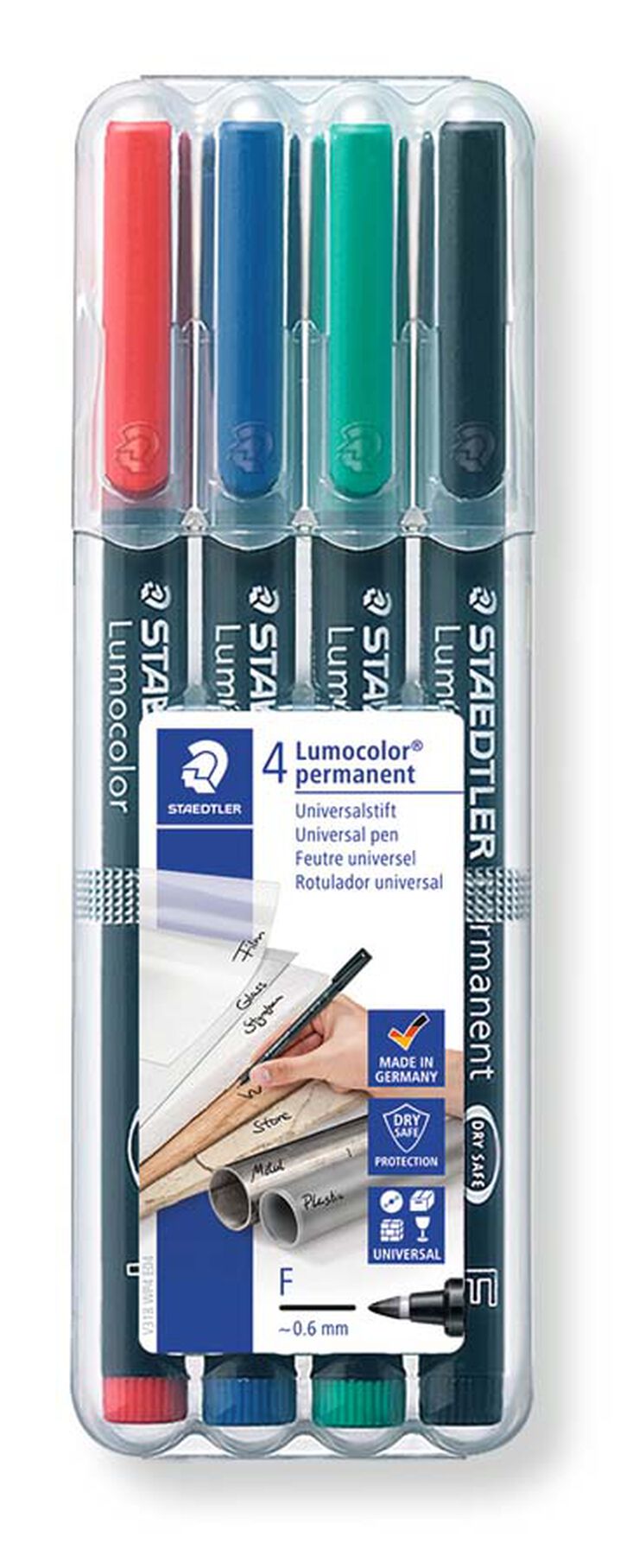 Rotuladores permanentess Staedtler Lumocolor punta F 4 colores