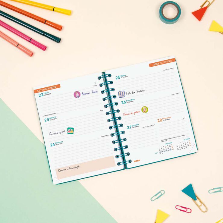 Agenda Finocam escolar Cosmo 1/8  setm/vista cat 2025-26 iris