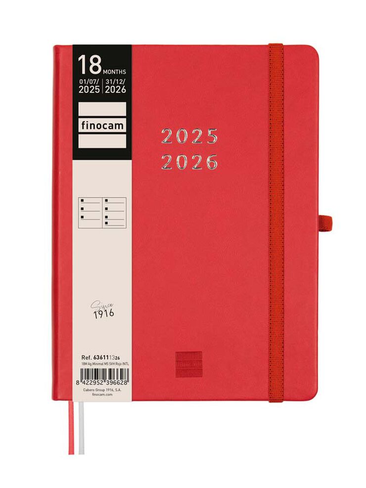 Agenda Finocam 18 meses M5 sem/vista mult 2025-26 rojo