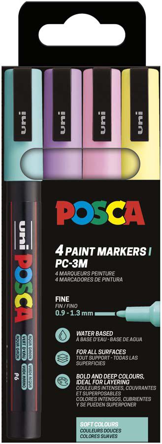 Rotuladores Posca PC-3M 0,9-1,3mm Pastel 4 colores