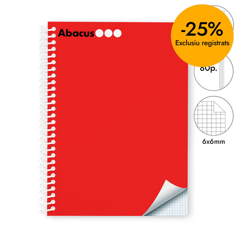 Llibreta espiral Abacus A5 80 fulls 6x6mm vermell