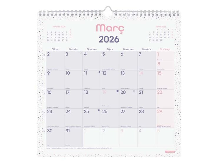Calendario pared Finocam Chic Escribir 30x30 2026 catalán morado