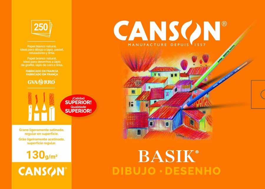 Papel Dibujo Canson Basik A3+ 130g recuadro 250 hojas