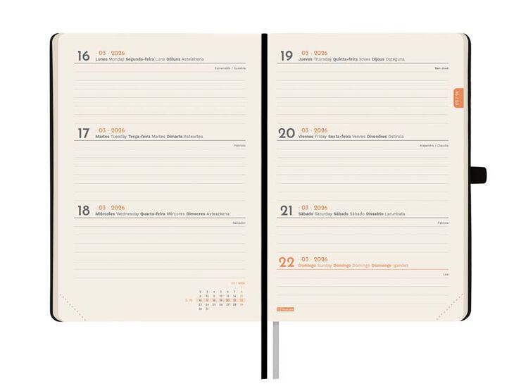 Agenda Finocam Textura M4 sem/vista horizontal cas 2026 negro